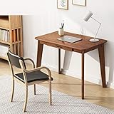 AForward パソコンデスク 机 pcデスク 書斎机 オフィスデスク 引き出し付き シンプル 勉強机 天然木の脚 完成品 幅75-95cm (ブラウン シングル引き出し-幅80*奥行50*高さ72cm)