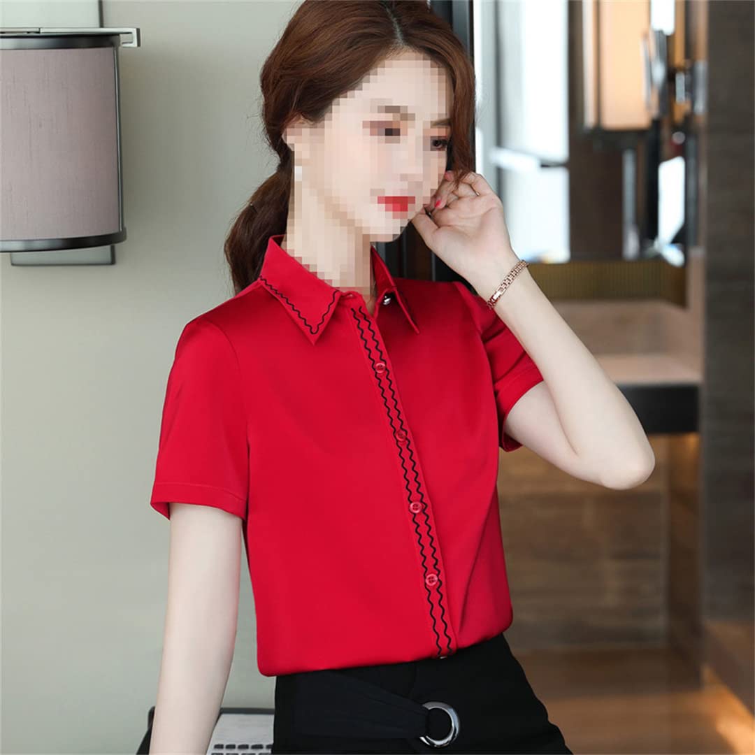 Camisa con Botones para Mujer, Manga Corta, Cuello en V, Blusa de Negocios para el Blusas Formales de Gasa White XS