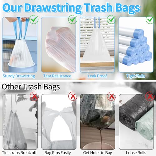 Image of 100 Count Small Drawstring Trash Bags for 4-Gallon (15 L) Trash Cans, Thick Pre-separated Garbage Bags, Mini Wastebasket can Liners for Bathroom Bedroom Office(White)