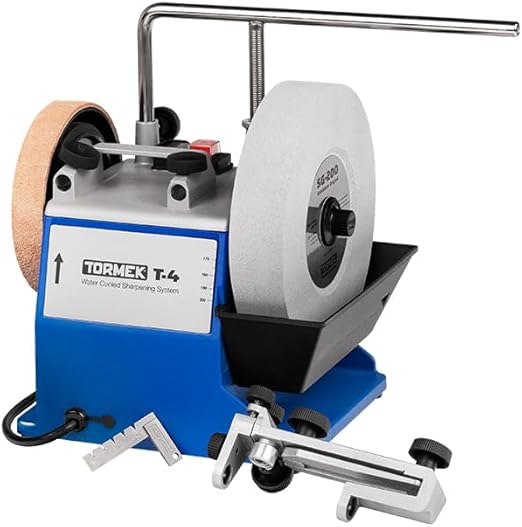 Tormek T-4 Original + SE-77 Square Edge Jig + SQ-90 Tormek Square - Compact Water Cooled Sharpening System for Edge Tools - US Version - English Handbook