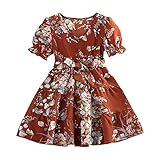 Mädchen Kinder Puffärmel Blumendruck Rüschen Partykleid Prinzessin Kleid Meine ersten Boho-Outfits (Coffee, 4 Years)