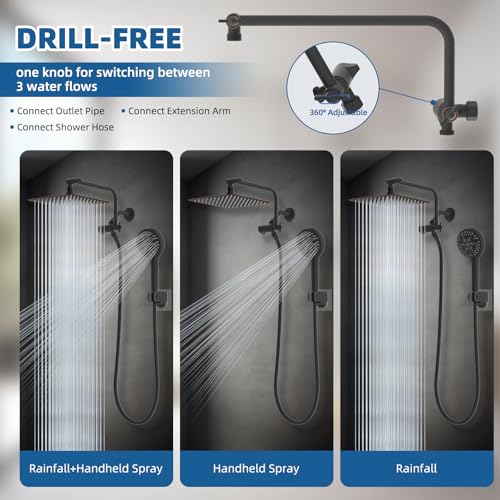Image of 12 inch Metal Rainfall Shower Head with 10-Mode Handheld, Matte Black