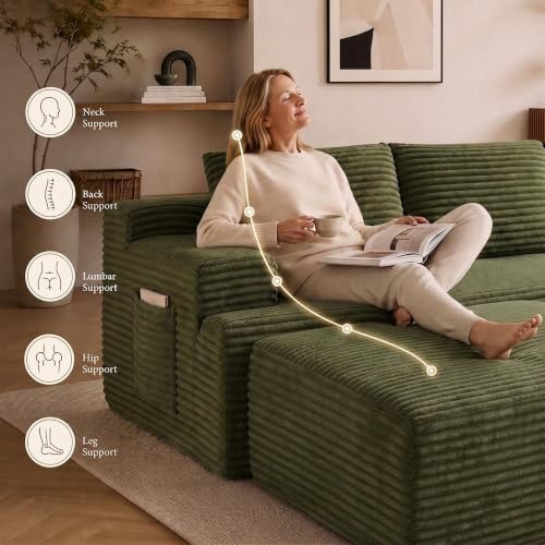Image of Boneless Couch, Modular Sectional Couches for Living Room, U-Shaped Cloud Couch Sofa with Deep Seat, Fluffy Corduroy Upholstered Corner Sofa