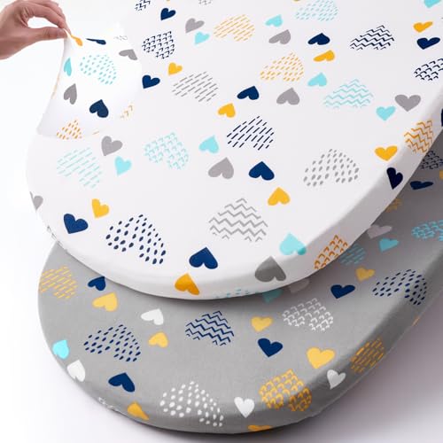 Image of Stretch Fitted Bassinet Sheet Set BROLEX 2 Pack Cradle Sheets for Bassinet Pad/Mattress,Unisex Boys Girls,Ultra Soft,Heart Pattern
