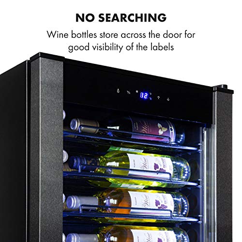 Klarstein Vinomatica Weinkühlschrank, Kapazität 36 Flaschen, 95 Liter, Temperaturen: 4-18 °C, Touch-Bedienfeld, 6 Präsentationsregal, LED-Innenbeleuchtung, freistehend, schwarz