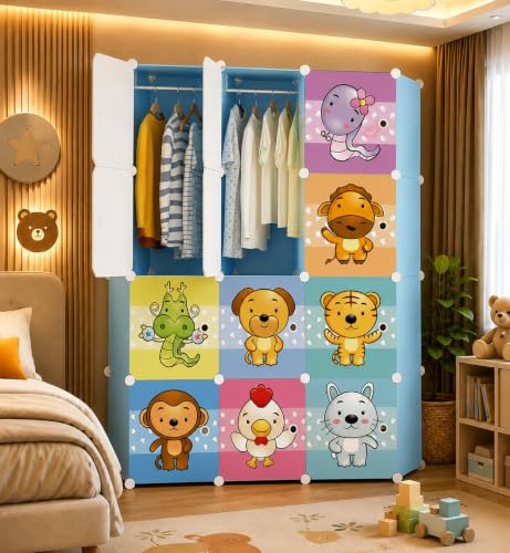 Image of 12 Door Plastic Wardrobe for Kids - Cupboard for Clothes Storage Rack, Almirah for Clothes, Baby Collapsible Wardrobe, Multi-Purpose Kids Storage Organizer for Books,Toy