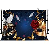 PHMOJEN Masquerade Backdrop 10x7ft Black and Golden Mask Photography Background for Carnival Party P