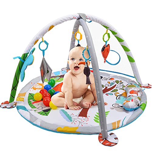 Battop Baby Gym Playmats With Ball Pit,4-In-1 Tummy Time Activity Mat For Baby To Toddler,With Sensory Toys,Mirror,Head Rest,Cognitive Development Baby Play Center For Newborns,Infants (Grey) #TOP1