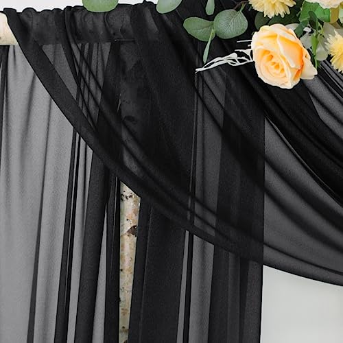 Image of Socomi Black Sheer Gothic Wedding Draping Fabric 29 inch x 20Ft 2 Panel Outdoor Curtain Arch Drapes Extra Long for Bridal Baby Shower Ceremony Birthday Party Decor