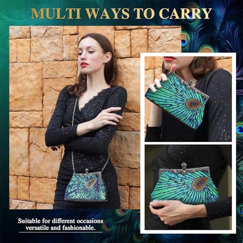 Image of UBORSE Beaded Sequin Peacock Evening Clutch Bags Vintage Evening Bag1920s Party Wedding Purse