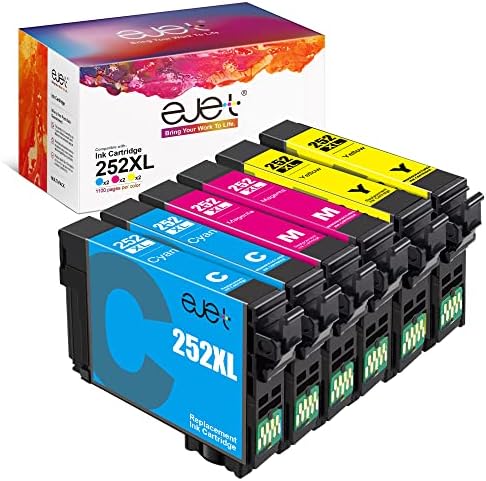 ejet 252XL Remanufactured Ink Cartridge Replacement for Epson 252 Ink 252 XL T252 T252XL Ink for Workforce WF-3640 WF-3620 WF-7210 WF-7710 WF-7720 Printer (2 Cyan, 2 Magenta, 2 Yellow, 6-Pack)