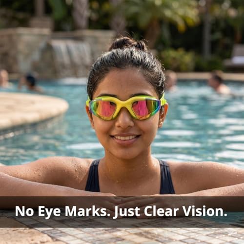 Image of BURNLAB Mirrored Lens Swimming Goggles for Pool and Outdoor Swimming, Adjustable Fit, Men & Women (yellow)