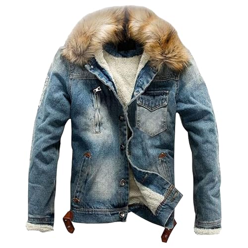 Veste en jean pour homme DGKaxiyaHM doublée sherpa et col fausse fourrure