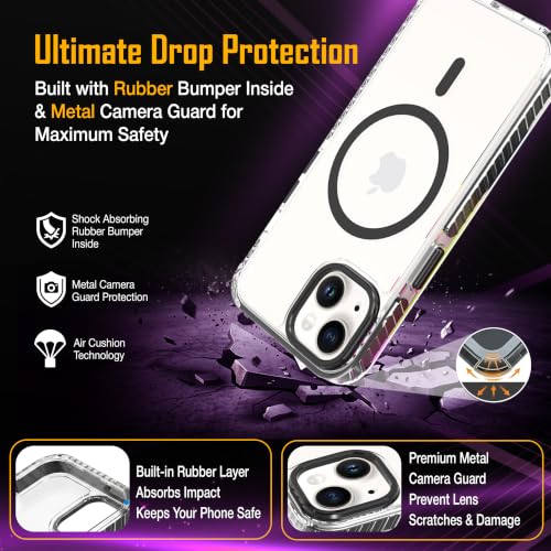 Image of Zapcase Crystal Clear Back case for iPhone 14 | Hard PC Back | TPU Bumper with Inner Rubber Grip | Metal Camera Guard Bezel | Metal Buttons | Scratch Resistant Cover | 2 Layer Edge Protection | Black