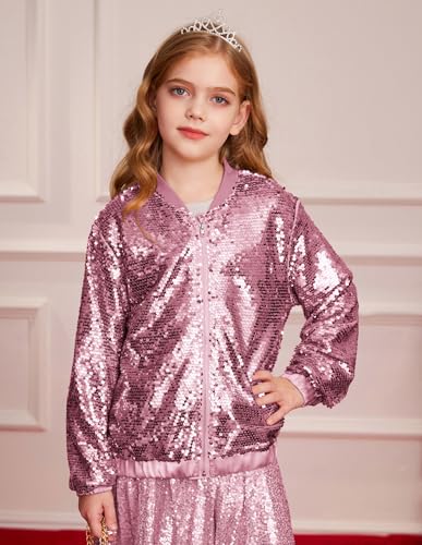 Image of GRACE KARIN Girls Sequin Jacket Kids Bomber Zip Outwear Sparkle Fall Top Cardigan Dress Coat Size 5-14