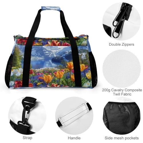 Tulips Floral Gym Bag Travel Duffle Bags Shoulder Carry On Weekender Bag Hangbag for Women Men3