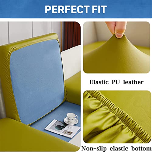 Housse de canapé 3 places vert extensible cuir synthétique étanche - 4