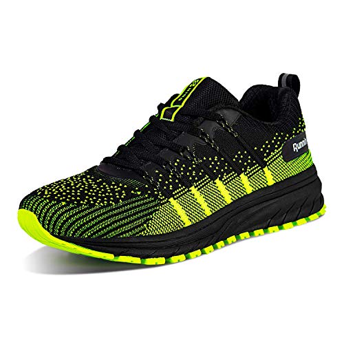 Straßenlaufschuhe Herren Damen Laufschuhe Fitness Turnschuhe Sneakers Air Sportschuhe Running Shoes(03-Schwarz/Grün,41)