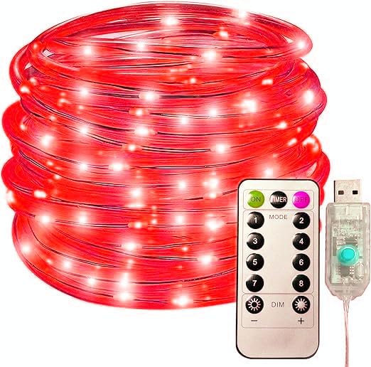 SHANJIA Rope String Lights, 22M/72ft 200LED Waterproof 8 Mode/Remote USB Tube Lights Christmas Lights,String Lights Outdoor Indoor for Christmas Decorations (Red)