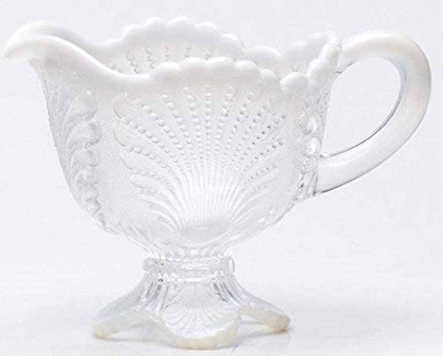 Creamer - Beaded Shell Pattern - American Made - Mosser Glass USA (Crystal Opalescent)