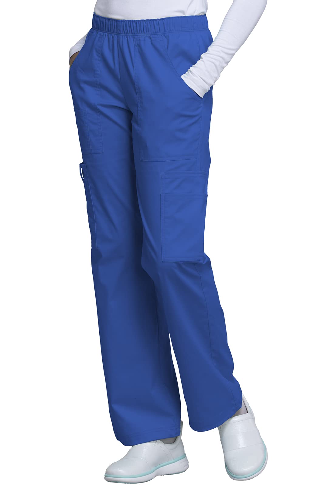 Scrub Pants for Women Mid Rise Pull-On Cargo Medical Uniform 7 Pocket Elastic Waist Adjustable Hem Stretch – 4005