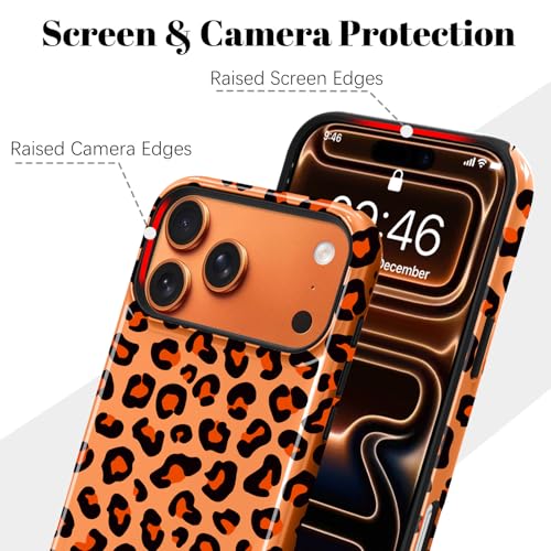 Image of Magnetic for iPhone 17 Pro Max Case for Women Men, Orange Leopard | Cute Cheetah Pattern Design [Compatible with MagSafe] 2-Layer Hybrid Shockproof Glossy Protective Cover