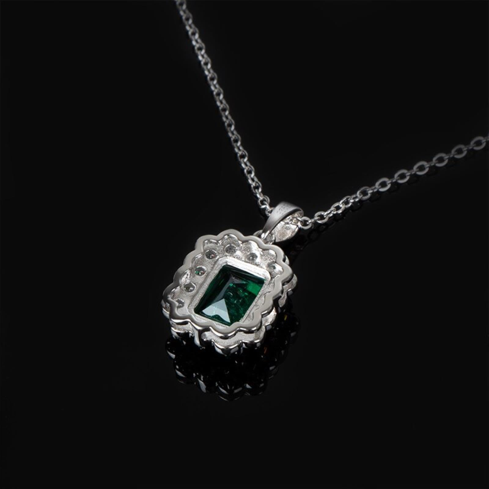 Collana con Ciondolo Smeraldo A Forma di Rettangolo da 1,5 Carati Gioielli in Argento Sterling 925 per Fidanzamento da Donna