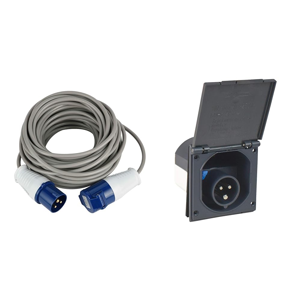 Electraline 46147 Rallonge 10 M Prise Industrielle CEE fiche à 3 Broches | adaptée pour Camping & as – Schwabe Prise d'alimentation CEE pour Caravanes – 230V / 16A – Prise à 3 Broches avec Couvercle