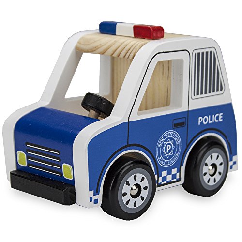 Wooden Wheels Natural Beechwood Chunky Cars and Vehicles Imagination Generation | For Children +12 Months | Blue Police Car