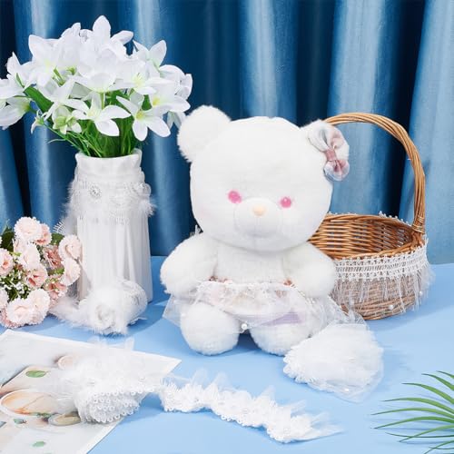 MAYJOYDIY 3.66m 4 Styles White Ruffles Lace Trim with Beads Pleated Embroidery Ribbons Pearl Tulle Fabric Trim for DIY Craft Sewing Curtains Clothing Wedding Dress - Image 4