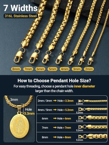 Image of PROSTEEL Stainless Steel Flat Box Link Chain Necklace for Men | Silver /Black /18K Gold Plated,2 /3 /4 /5 /6 /7 /8mm Width Chain with Strong Lobster Clasp /Waterproof Men Women Jewelry with Gift Box