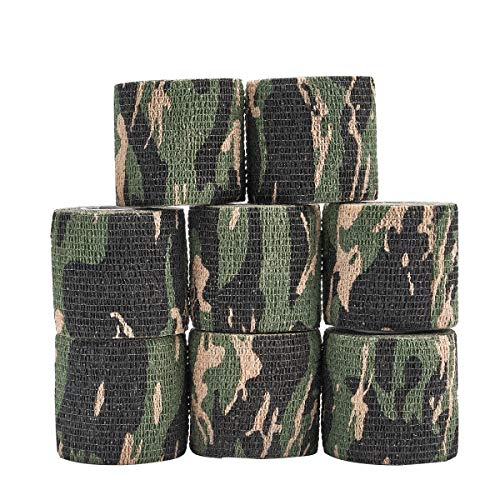 Camo Wrap Tape Self Adhesive Bandage wrap 2 inch, Military Woodland Camouflage Tape for Gun, Rifles, Shotguns and Cameras, Self Adherent Cohesive Bandage for Hunting, 8 Rolls