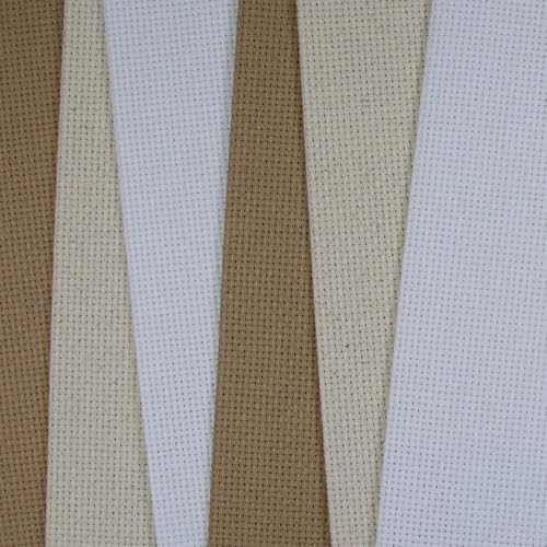 Image of KCS 6 pc of 12 inch x 18 inch(30cmx45cm) 14CT Counted Cotton Aida Cloth Cross Stitch Fabric (White+Oatmeal+Khaki)