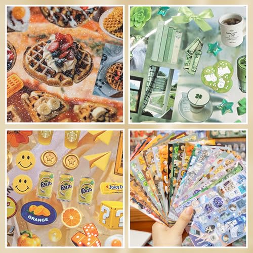 Image of 2pc Aesthetic Sticker Book: Dreamcore & Foodie Themes - 30 Matte, Glossy & Foil Sheets with Hard Cover for Journaling, Scrapbooking, Planner & DIY Crafts