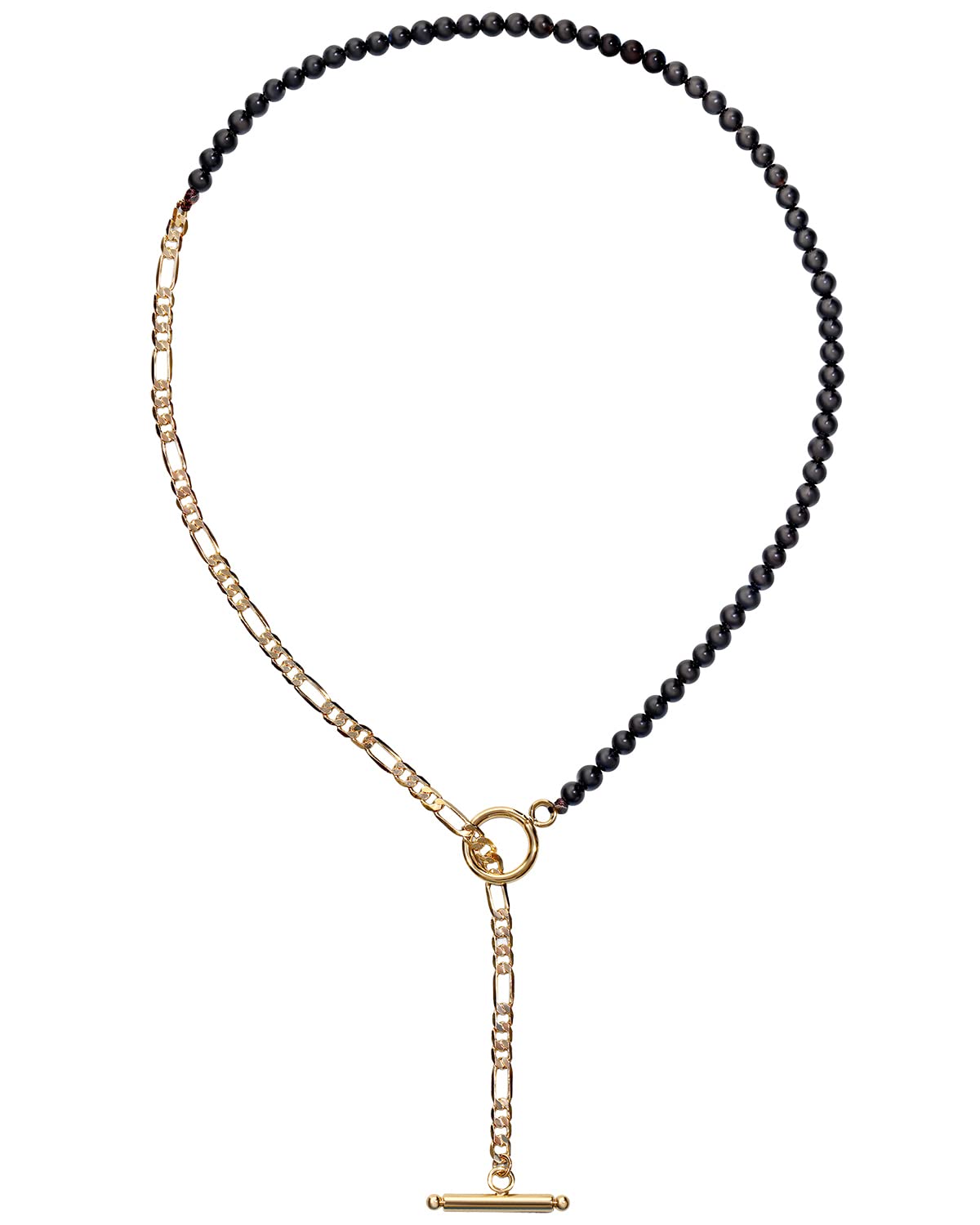 Lightock Simple Crystals and Stone Beaded Necklaces for Women Trendy 14K Gold Plated Figaro Chain T-Bar Clasp Y Shaped Necklace