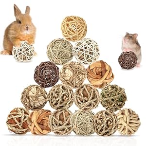 Bunny Chew Grass Balls, Rolling Chew Toys for Small Animals, Improving Dental Health, Natural Chew Grass Toys for Rabbits, Guinea Pigs, Chinchillas, Hamsters, Mice (16 Pcs)