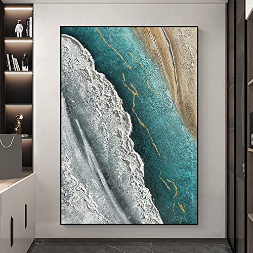 Tableau bleu vagues 3D peint à la main pour villa chic