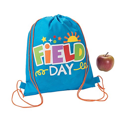 Fun Express - Field Day Drawstring Backpacks - Apparel Accessories - Totes - Novelty Totes - 12 Pieces Multicolored