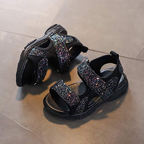 Kids Sandal, Boys Girls Sandals Open-Toe Summer Outdoor Sport Sandals Mesh Bling Sequins Sport Sneakers (Black, 2-2.5Years)2