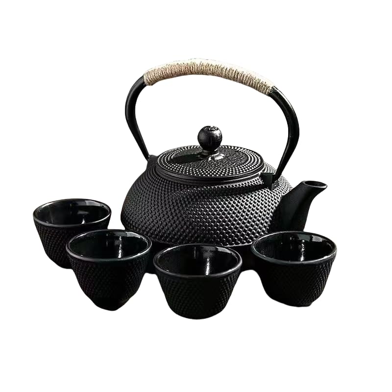 NexPon Tetsubin with 4 Guests Tea Cups, Nambu Ironware, Induction Compatible, Direct Fire, Kettle, Iron Pot, Iron Supply, Iron Supplement, Traditional Crafts, 20.2 fl oz (600 ml) : Home & Kitchen
