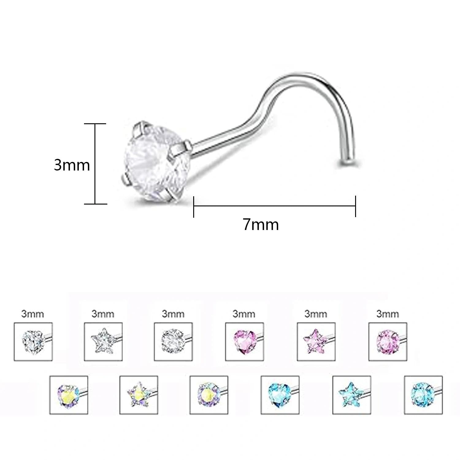 12 sztuk śrub do nosa, biżuteria do piercingu nosa, kolczyki do nosa w kształcie S, kolczyki do nosa ze stali nierdzewnej, biżuteria do piercingu nosa, stal nierdzewna dla kobiet, mężczyzn, dziewcząt