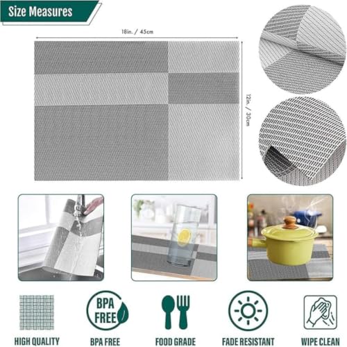 Image of Potency Table Mats Set of 4, Woven Placemate for Dining Table, Heat-Resistant Placemats Stain Resistant Anti-Skid Washable PVC Table Mats, Vinyl Placemats for Dining Kitchen Restaurant Table (L-White)
