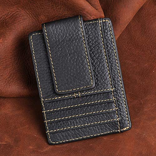Image of Le'aokuu Genuine Leather Magnet Money Clip Credit Card Case Holder Slim Wallet