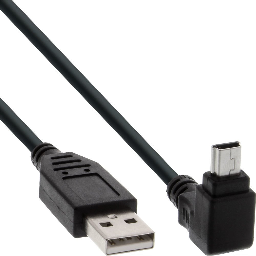 KUPPET InLine 34103 USB 2.0 Mini-Kabel, Stecker A an Mini-B Stecker (5pol.) oben abgewinkelt 90°, schwarz, 0,3m
