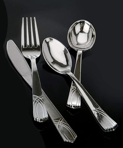 Miniatura 4 de Cucharas de sopa de plástico plateado prémium (paquete de 24) – Perfecto para fiestas, eventos de catering y limpieza sin esfuerzo