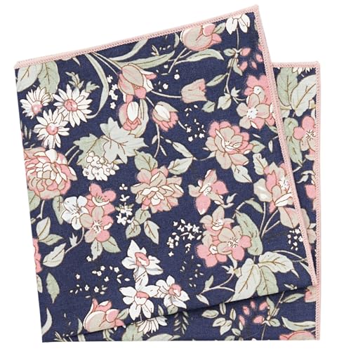 BELLUNO Printed Floral Cotton Pocket Square for Men Navy Pink