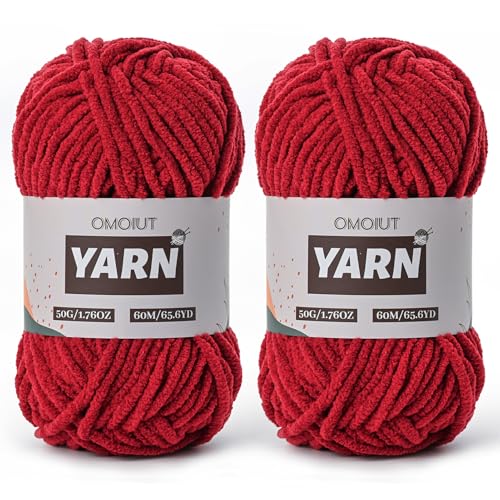 Image of 2 Packs Plush Chenille Chunky Crochet Yarn - Baby Yarn for Crocheting Soft - Velvet Yarns Knitting for Blankets Crafts - Fluffy Amigurumi Yarns 100g /131yds (2 Burgundy)