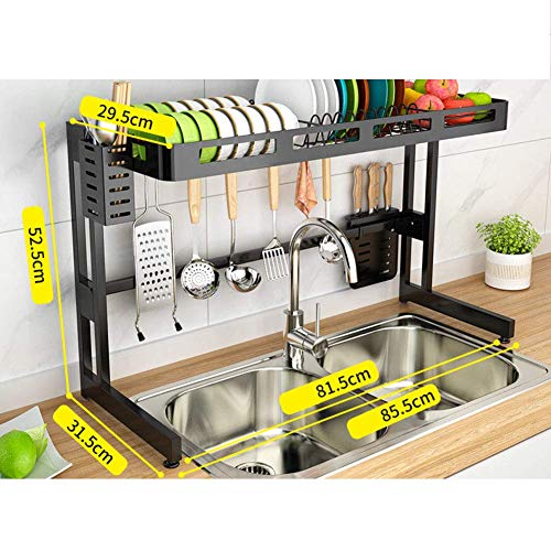 Geschirrtrockner mit Besteckhalter, über Spüle Abflussregal Edelstahl Geschirrkorb Theke Organizer Küche Schwarz 65cm (26inch)