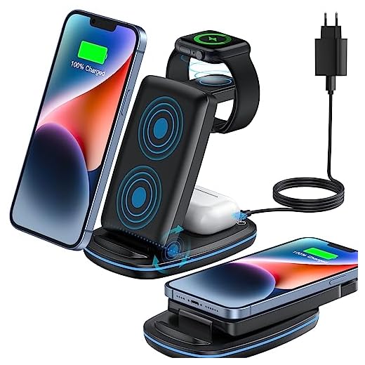 CAVN Chargeur Induction, Pliable 3 en 1 Chargeur sans Fil Compatible avec iPhone 13/11/12/13 Pro/13 Mini/XR/X/8, 15W Qi Chargeur Rapide Chargeur Induction Compatible avec Apple Watch 7/6/5/4/3/SE
