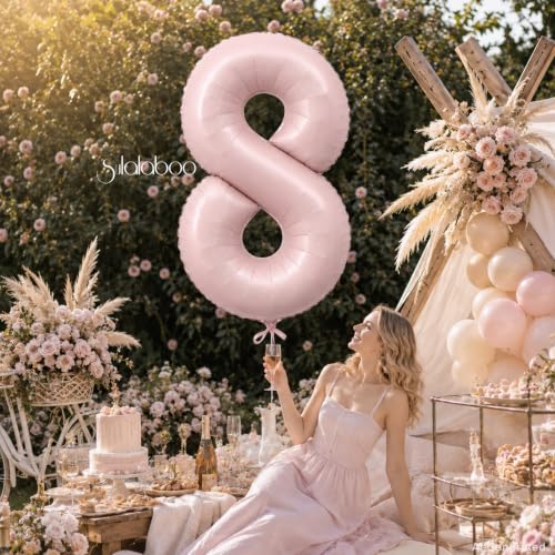 Image of 40 Inch Light Pink Number 8 Foil Big 0-9 Giant Digital Balloon | 8th for Birthday Anniversary Graduation Decorations